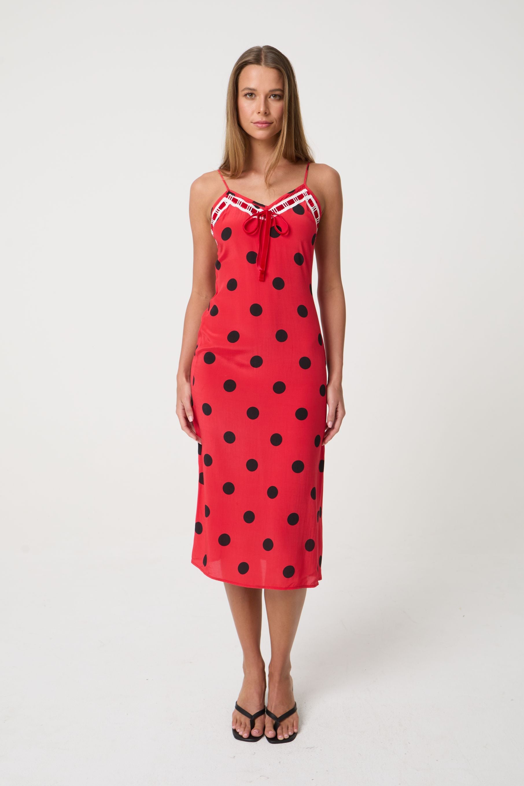 LUCIA MIDI DRESS | RED POCKA - Love McNicoll