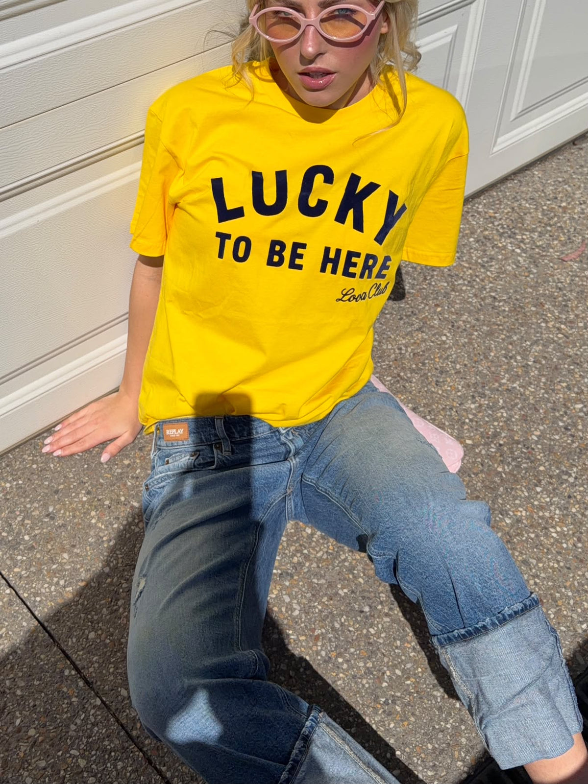 LUCKY TO BE HERE TEE LOVA