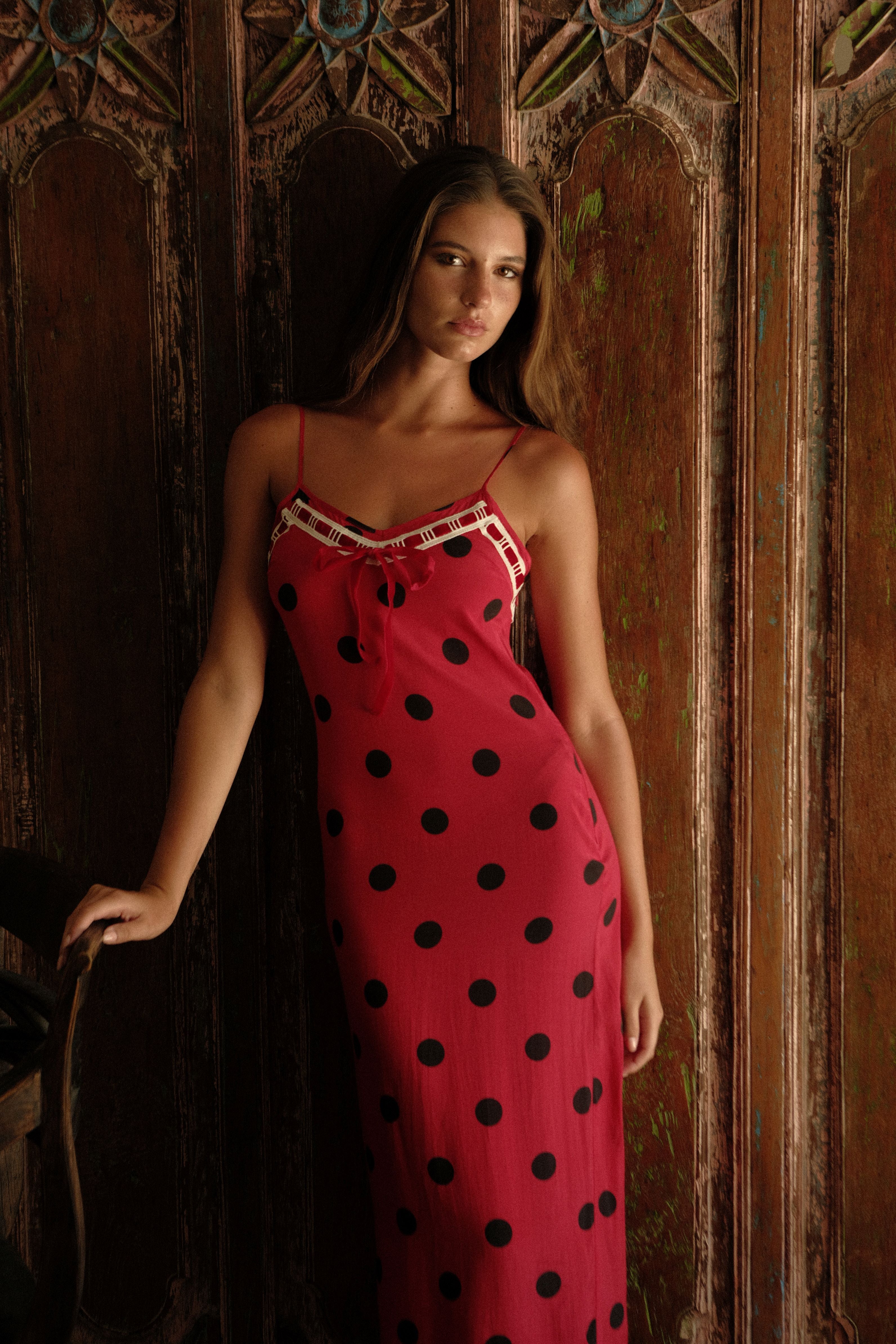 LUCIA MIDI DRESS | RED POCKA