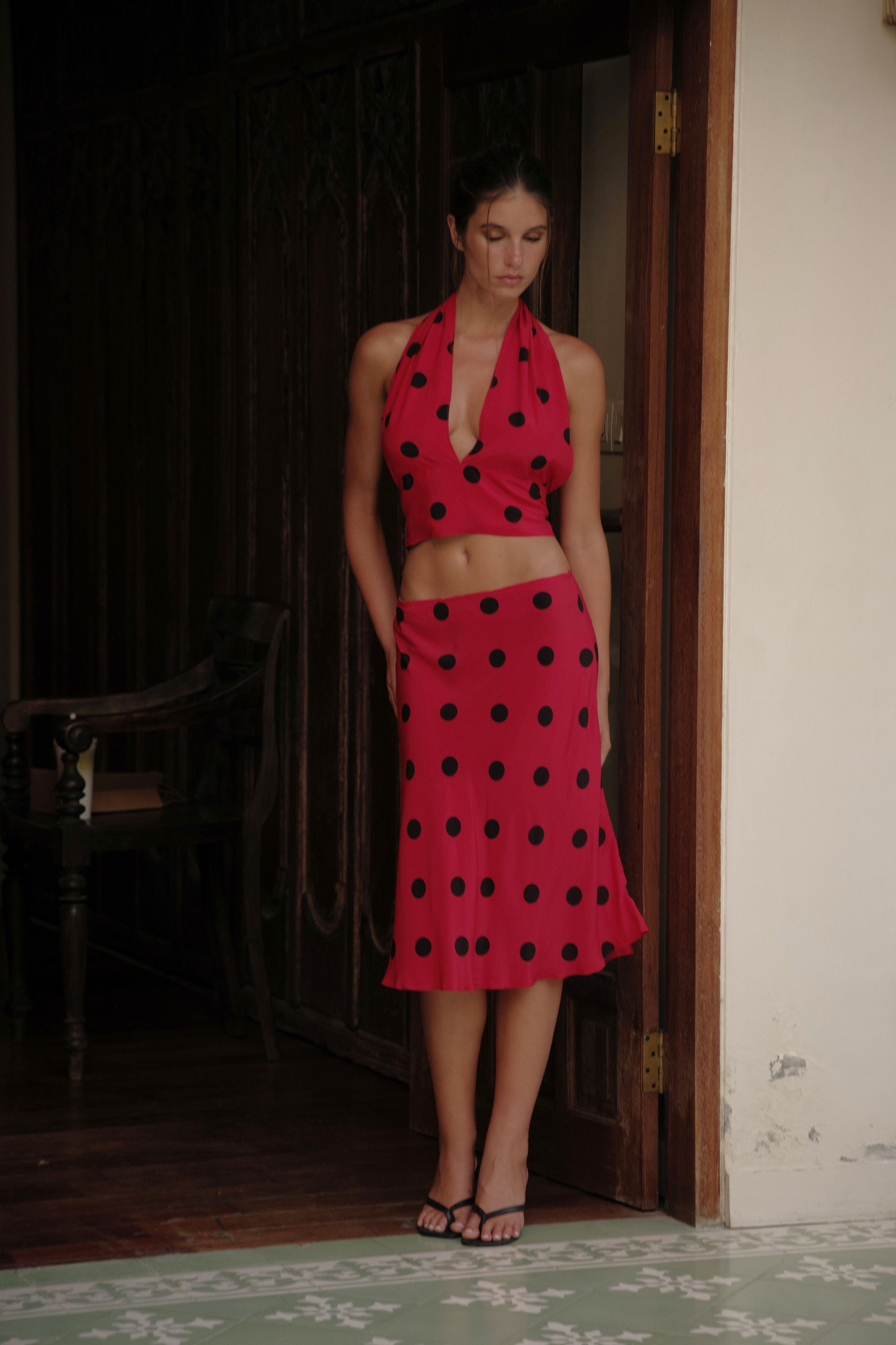 SAINT MIDI SKIRT | RED POCKA